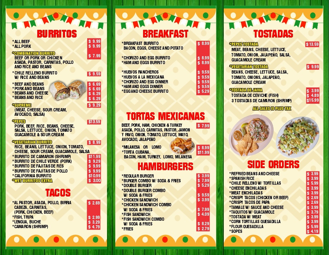 Pepe's Tacos Full Menu Page 2